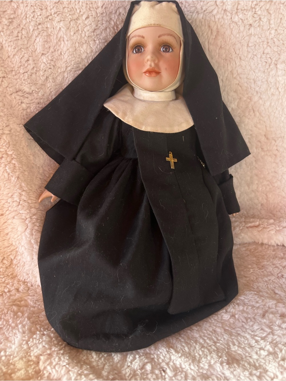 Vintage Nun Porcelain Doll with Gold Cross